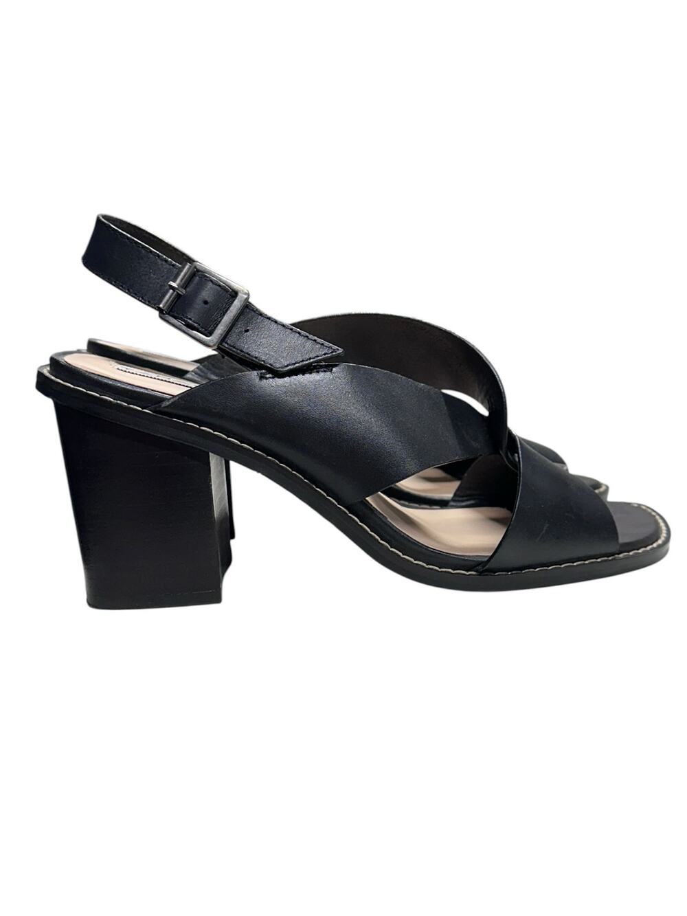 Tahari Nikola Leather Black Block Heeled Sandal Womens size 9.5